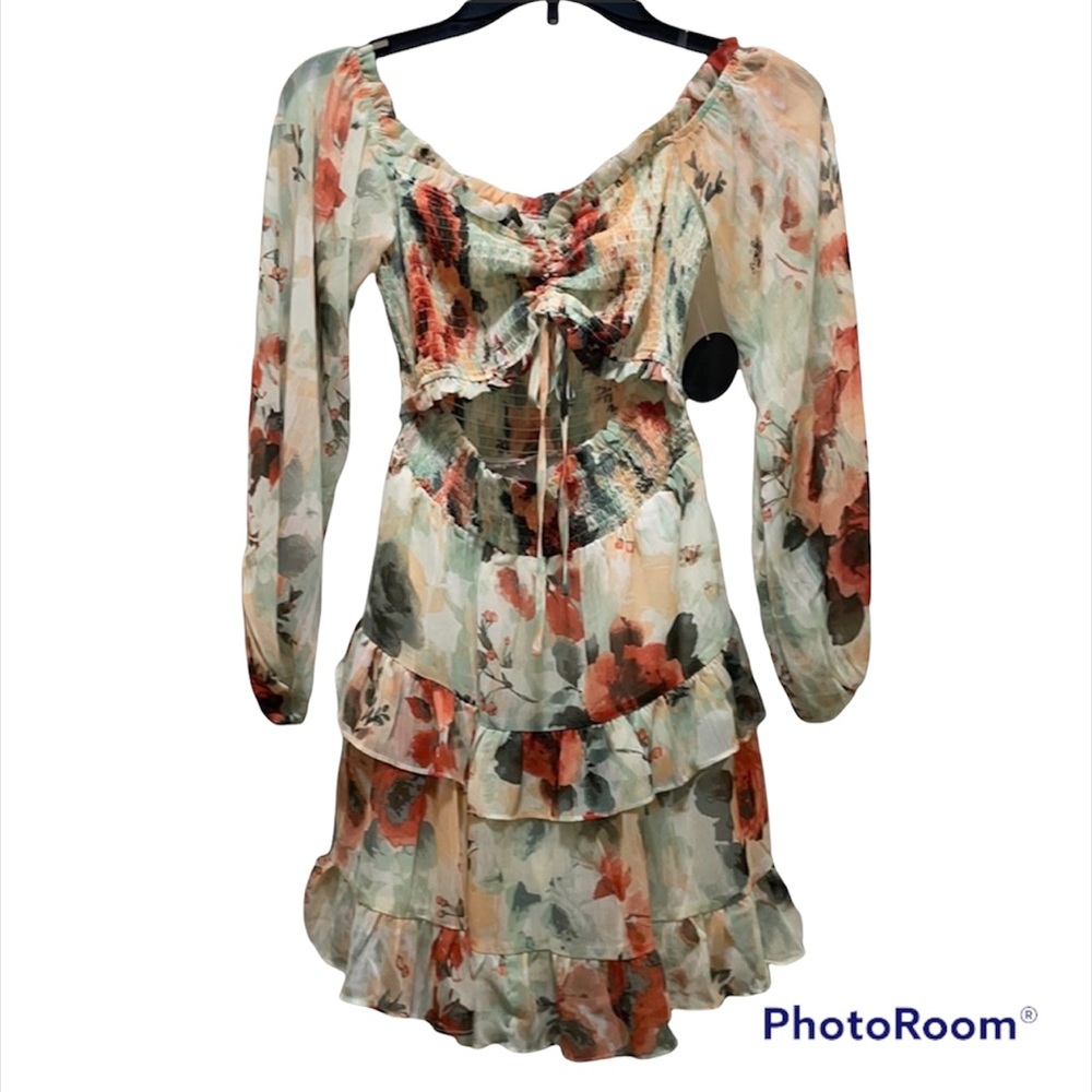 HotMiamiStyles Cream Floral Print Ruffle Dress